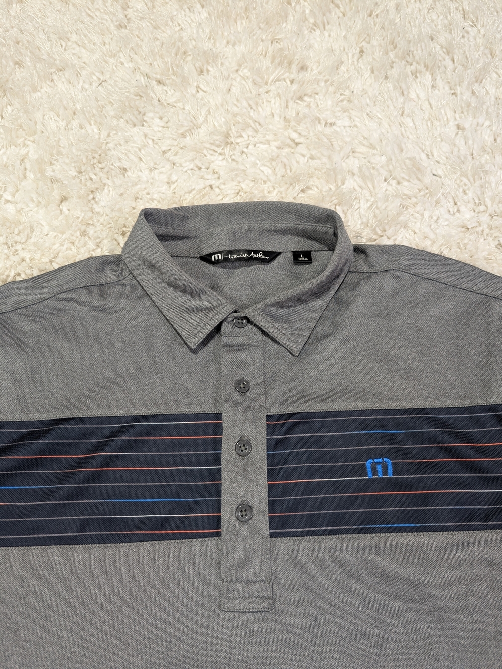 Travis Mathew Men’s Gray Striped Polo Shirt